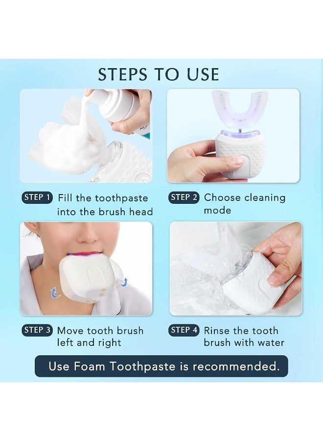 هذا المنتج هو فرشاة أسنان كهربائية أوتوماتيكية بالكامل بتصميم حرف U (U-Shaped Ultrasonic Toothbrush)، وهي مصممة لتنظيف الأسنان بزاوية 360 درجة بشكل سريع ومريح. - Image 1